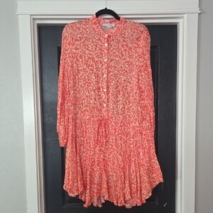 Olivaceous Orange & White Floral Cottagecore Handkerchief Hem Dress Size Medium